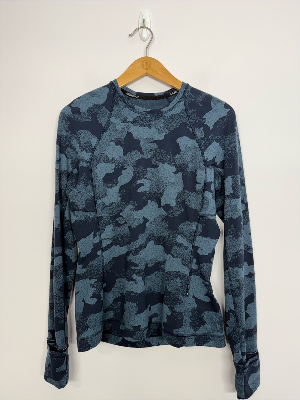 Lululemon Its Rulu Run Long Sleeve Shirt Camo Jacquard True Navy Iron Blue Sz 10